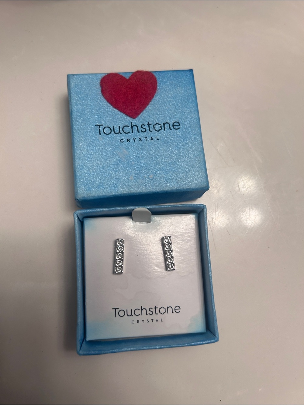 Touchstone Crystal Silver Pave Bar Stud Earrings